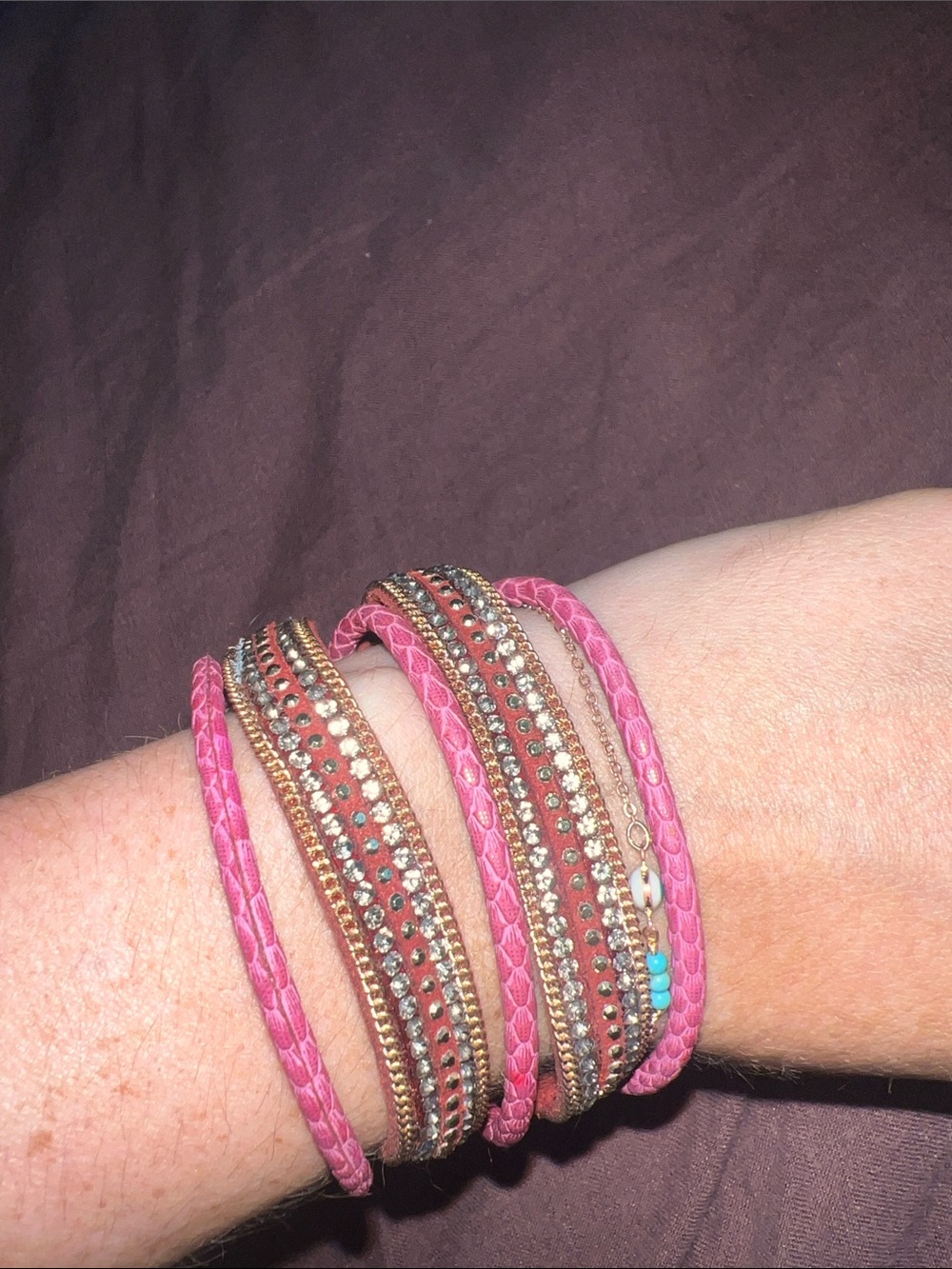 Pink Multi-Strand Wrap Bracelet with Crystal Accents